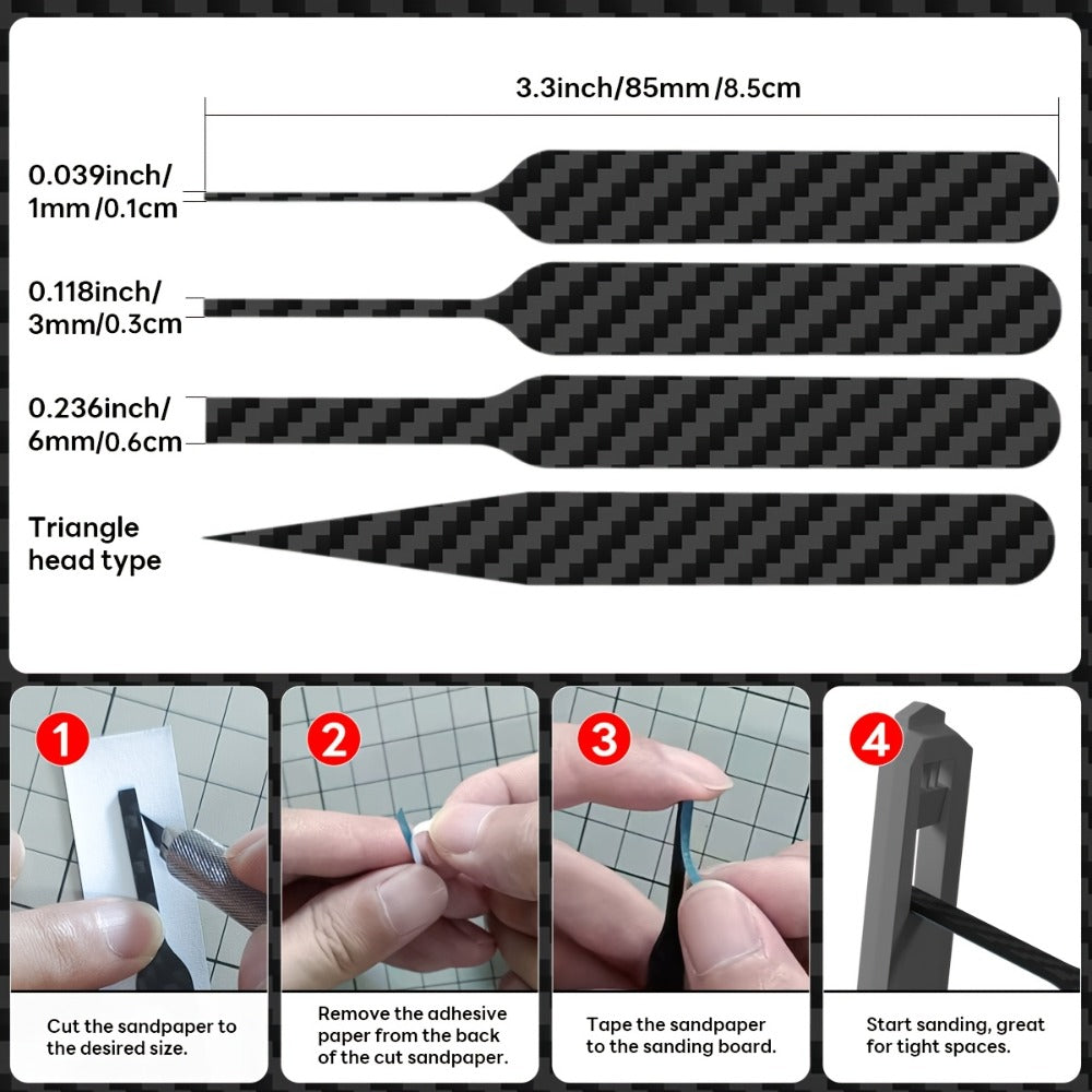 Carbon Fiber Sanding Sticks Set of 7, Hobby Model Sanding Tools with 4 Detail Polishing Boards, 3 Sizes 3¡±x0.6¡± 3¡±x0.4¡± 3¡±x0.2¡± for Scale Models Miniatures Gunpla