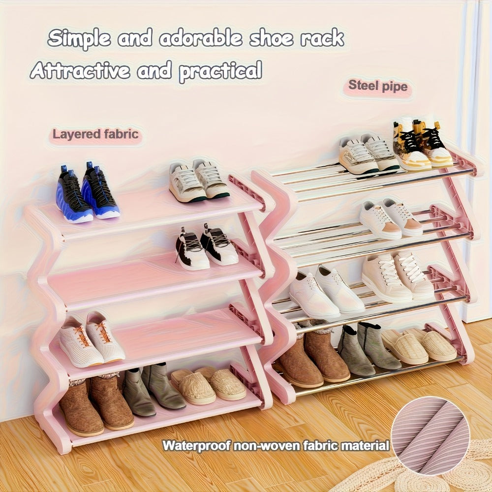 4-Tier Shoe Rack Upgraded Metal Tubes ¨C Multi-Layer Shoe Storage Organizer with Thickened Plastic Parts for Entryway, Doorway, Bedroom, Hallway & Dorm ¨C Graphite Black, Pink, Gray & Blue