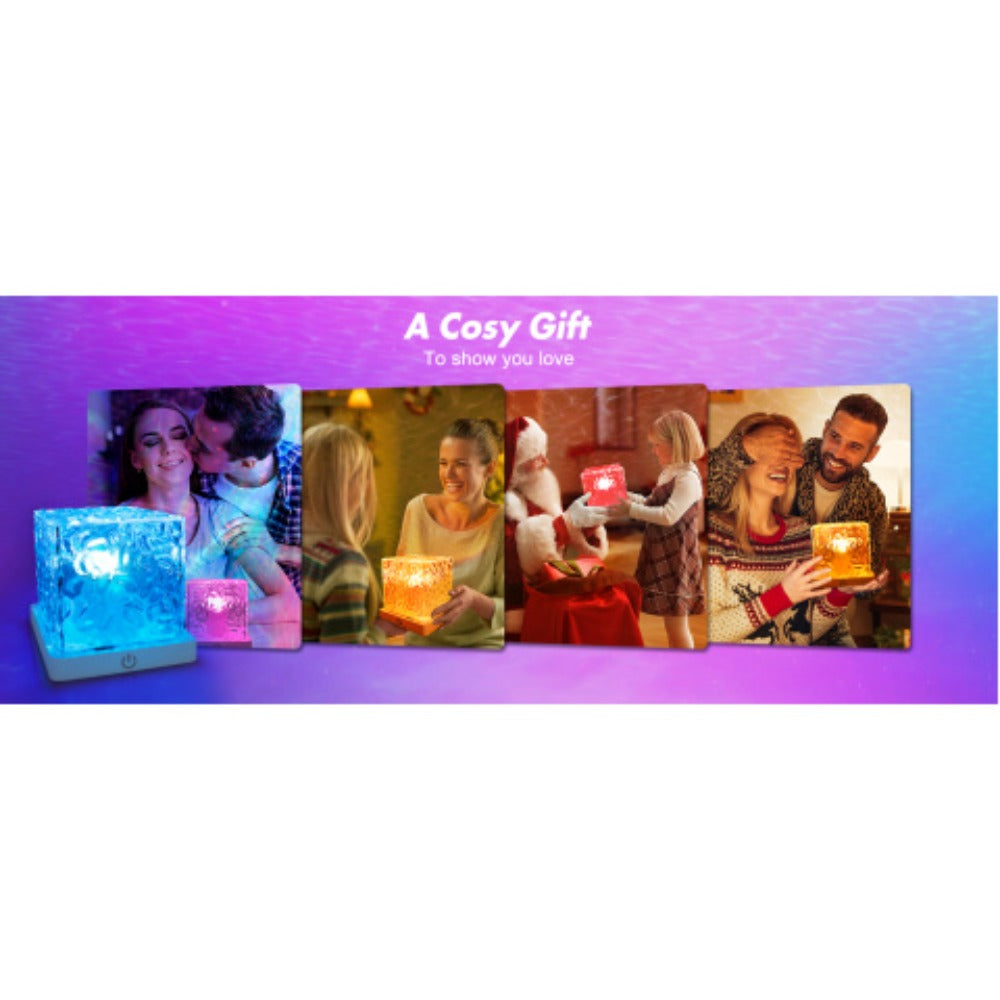 RGB Night Light Rechargeable 16-Color Ocean Wave Projection Lamp - Rotating Flame Water Ripple Remote Dimming for Bedroom Bar Restaurant Display Cabinet Decor