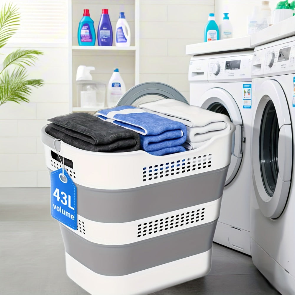 Collapsible Laundry Basket 43L Foldable Pop-Up Hamper with Handles ¨C 11.5 Gallon Plastic Laundry Basket Space-Saving Portable Storage Container Organizer for Bedroom, Bathroom & Dorm, 1pc or 2 Pack