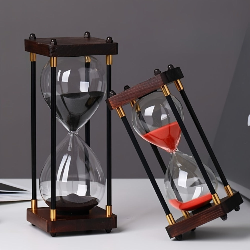 Hourglass Timer 60 Minute Wooden Sand Timer Decorative Glass - Vintage Home Decor for Kitchen, Office & Bedroom | Great Gift for Birthday, Christmas, Valentine's Day & Thanksgiving | 11.81x3.74in