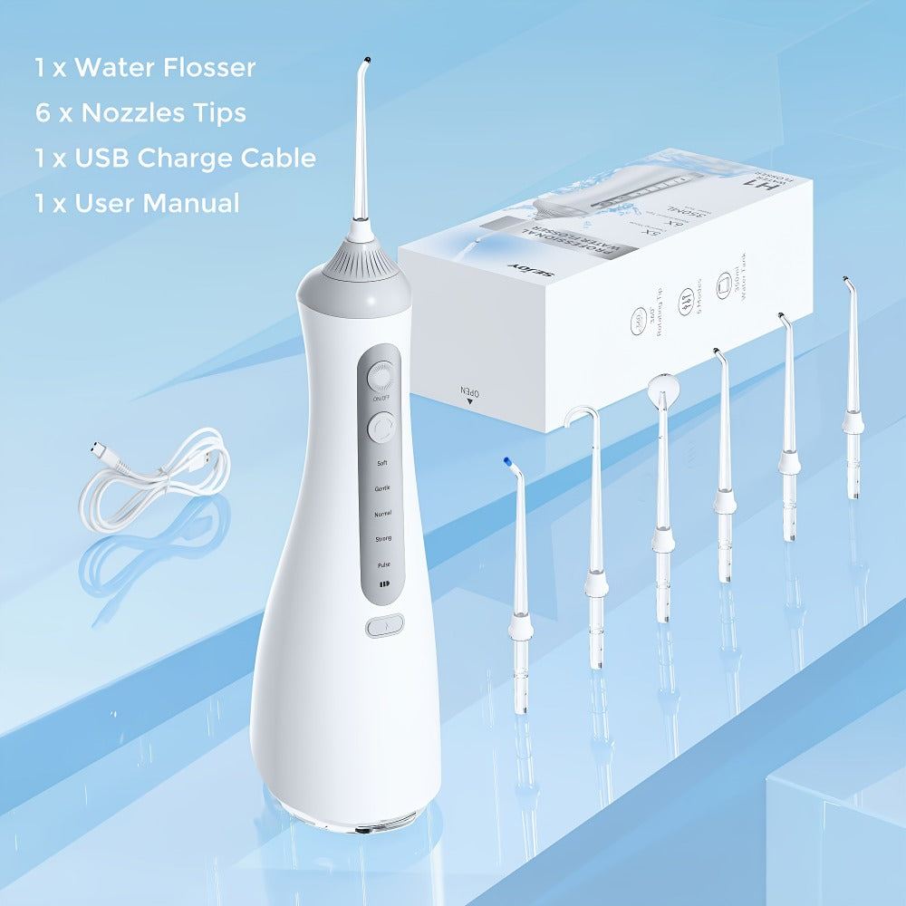 Water Flosser Electric Oral Irrigator 9 Replaceable Nozzles 350mL Tank 20-Day Battery 360¡ã Rotatable Tip Intelligent Pressure Control Deep Teeth Gum Cleaning