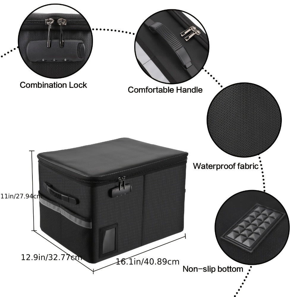 Fireproof File Box with Combination Lock - Collapsible Fireproof Document Organizer Filing Cabinet with Handle for Letter Legal Size Folders Certificates Home Office