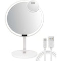 LED Makeup Mirror with Lights & 10X Magnification - Touch Dimming Desktop Vanity Mirror, Adjustable Brightness, Portable Handheld Design for Bathroom, Bedroom & Office, Ideal Gift for Women