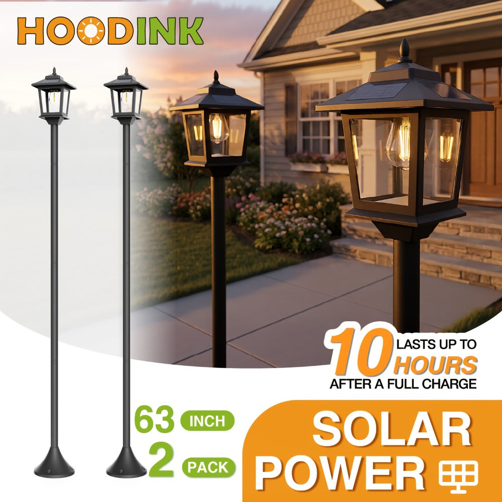 Solar Outdoor Lamp Post Pole Lights 2-Pack Built-in Lithium Battery Auto On Off Waterproof Garden Pathway Yard Porch Driveway Landscape Lighting