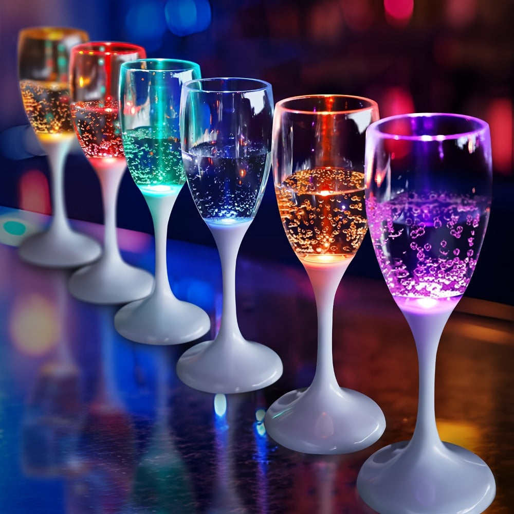 LED Light Up Champagne Flutes Set of 6 ¨C Glow in the Dark Colored Plastic Wine Glasses for Birthday Halloween Christmas Wedding Party Favors Adults