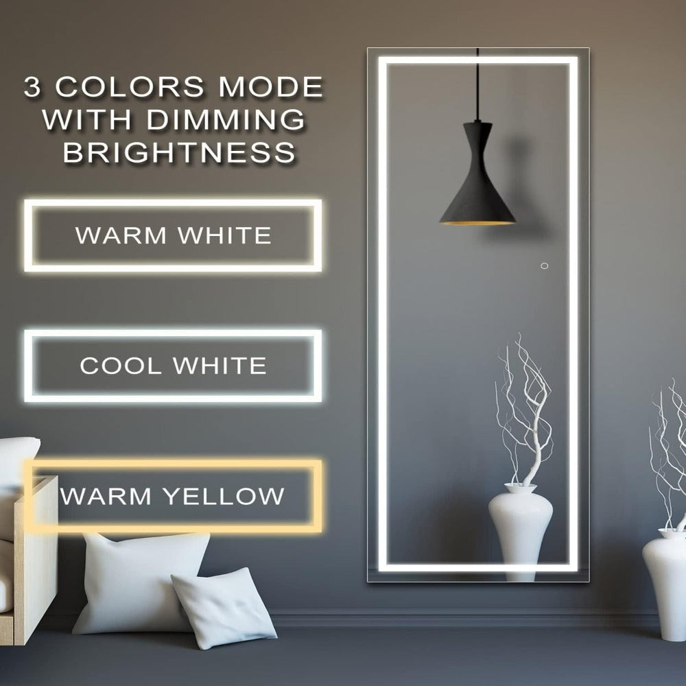 Full Length Mirror with LED Lights & Touch Sensor ¨C 64¡±x21¡± Dimmable Smart Floor Mirror, Wall Mount or Freestanding, Slim Modern Frame for Bedroom, Vanity & Dressing Room