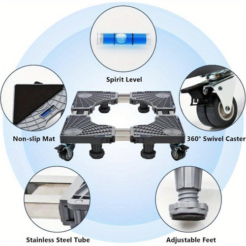 Appliance Mobile Base Stand Adjustable Double Pipe 4 Locking Wheels 4 Strong Feet Furniture Dolly for Washer Dryer Washing Machine Refrigerator Pedestal Grey Large