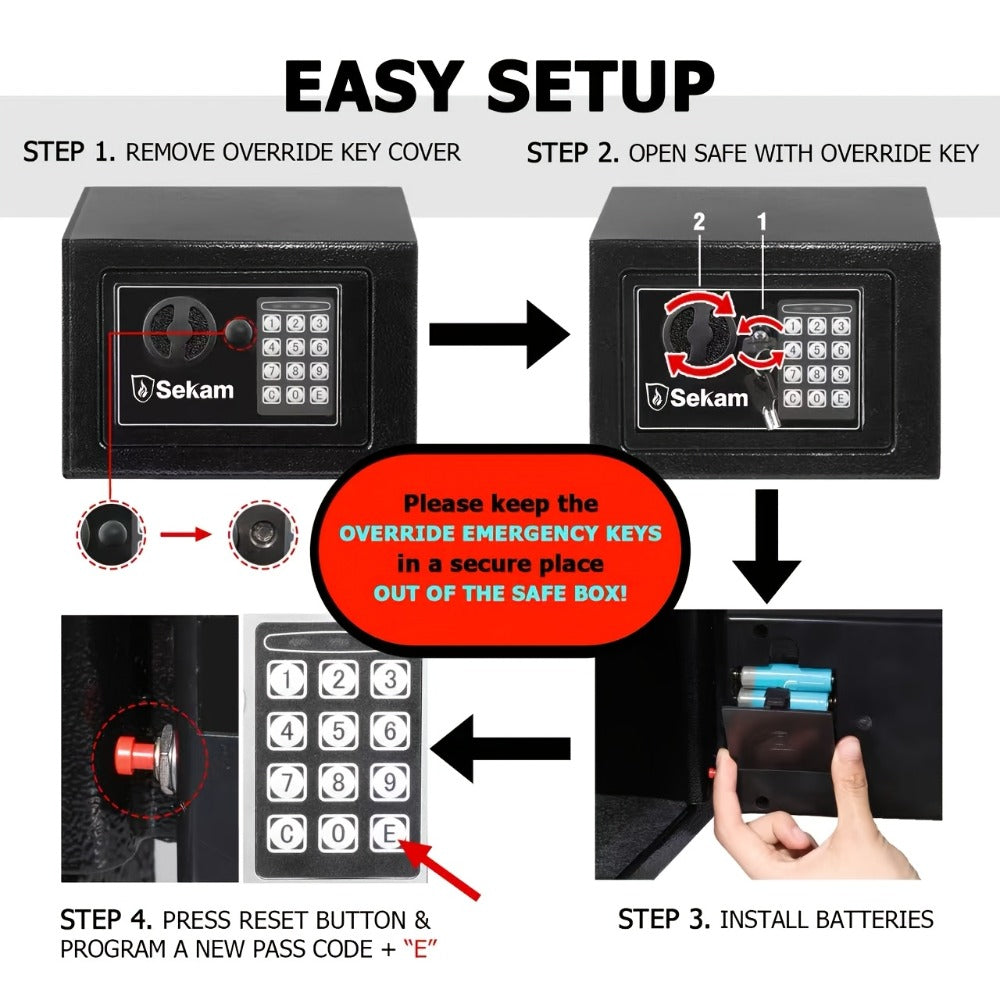 Fireproof Home Safe Box with Digital Keypad and Key Lock Heavy Duty Steel Security Safe for Money Documents Valuables Jewelry Passports 0.23 0.8 1.5 2.2 Cubic Feet Multiple Colors with Cash Bag