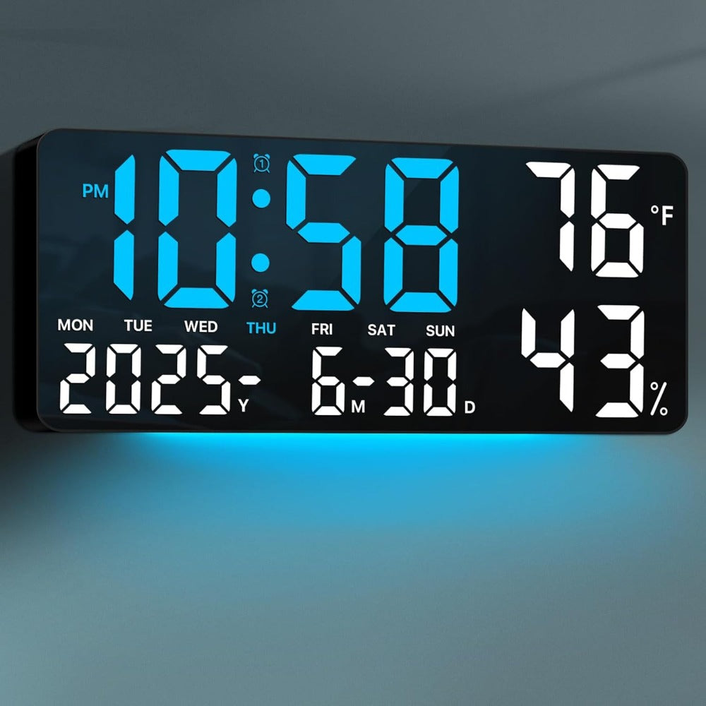 Large Digital Wall Clock with Remote Control ¨C 14.6¡± LED Display Dual Alarm Clock with Night Light, Temperature, Humidity, Date & Week ¨C RGB Color-Changing Bedroom & Living Room Clock Gift for Elderly