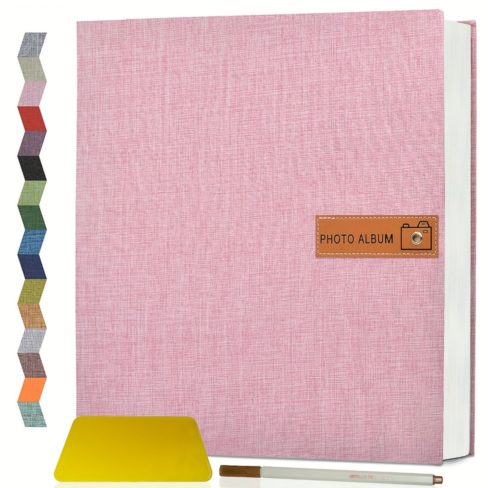 Self Adhesive Photo Album Scrapbook ¨C Large Linen Cover Memory Book for 4x6 5x7 8x10 Photos, DIY Picture Book with Metal Pen, Gift for Mom, Baby, Wedding, Valentine's Day & Mother's Day, 40 & 60 Pages