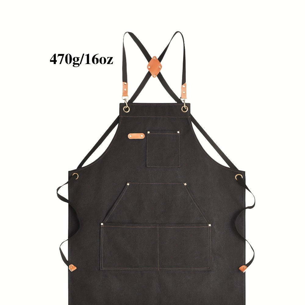 Chef Apron Crossback Canvas Work Apron with Extra Large Pockets for Men Women - Professional Kitchen Cooking BBQ Gardening Workshop Bib Apron Heavy Duty