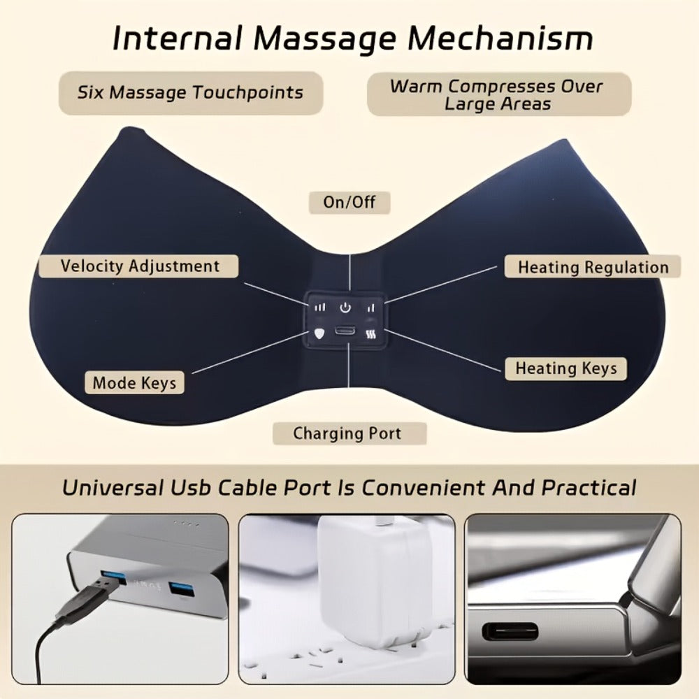 Electric Chest Massager Vibration Rechargeable - Intelligent Constant Temperature Heating Massage Bra for Women, Multi-Functional Wearable Chest Massager for Home Use, Sports Cross-Back Design XXL Size