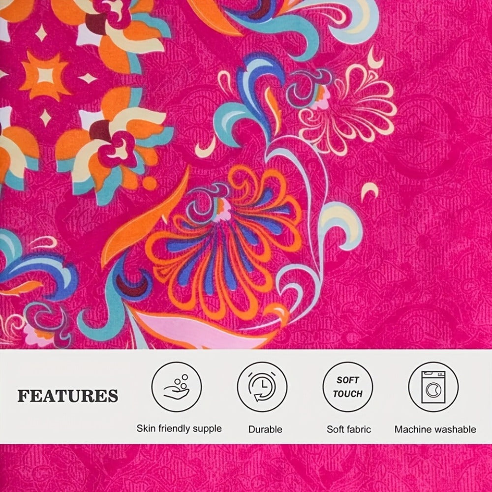 Bohemian Floral Quilt Comforter Set ¨C Soft Microfiber Lightweight Bedding for All Seasons, Twin Queen King ¨C Rose Red, Scarlet & Dark Pink