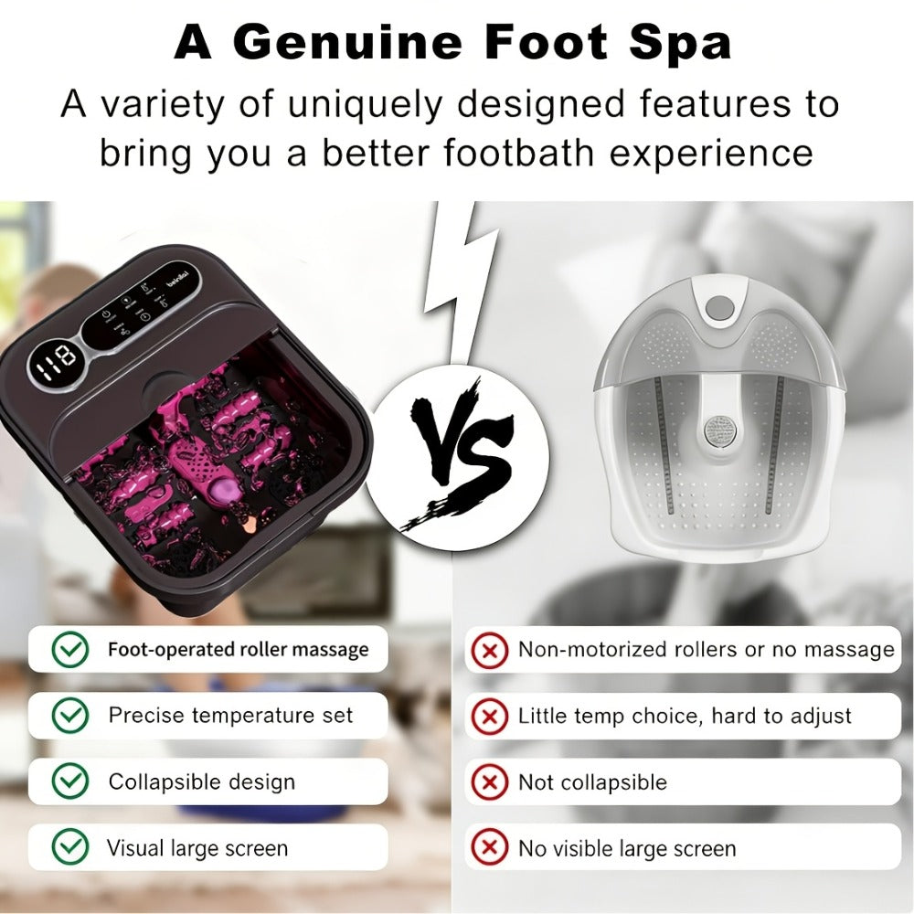 Foldable Foot Spa Bath Massager with Automatic Heating ¨C Temperature-Controlled Foot Soak Basin with Massage Rollers, Bubble Jets & Pedicure Kit, Collapsible Foot Bath for Home Relaxation & Gift