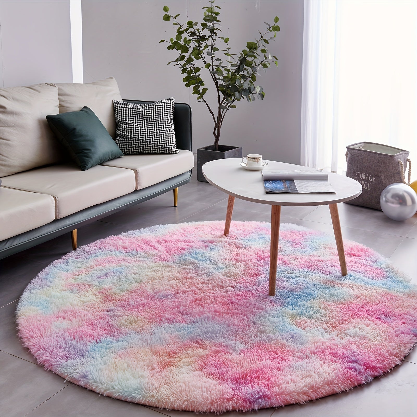 Round Shaggy Plush Rug ¨C Soft Fluffy Circular Carpet for Bedroom & Living Room, Easy Clean