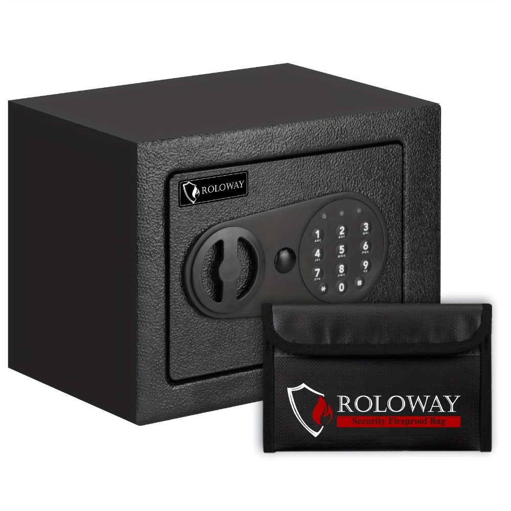 Safe Box with Keys Fireproof Bag Included Heat Resistant Secure Home Office Storage Lock Box for Cash Documents Valuables Jewelry Christmas Gift Black