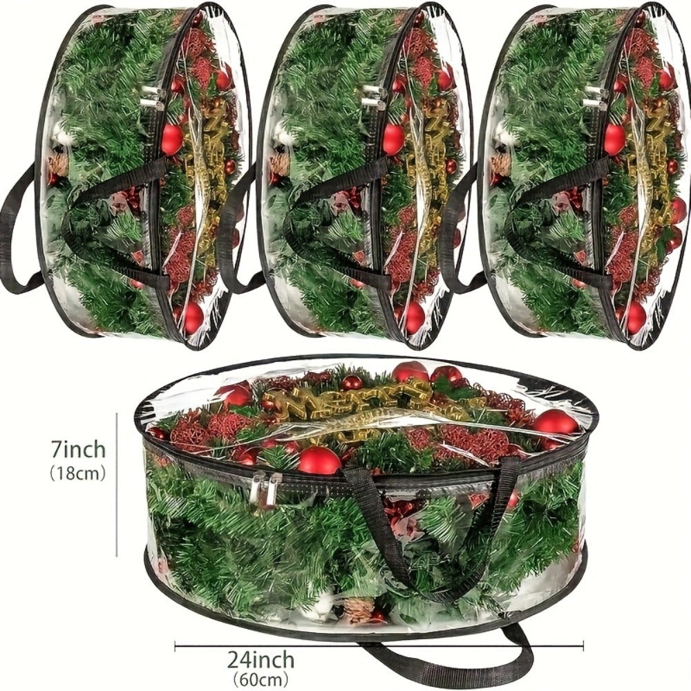 Wreath Storage Bags Heavy Duty PVC Garland Protectors with Handles ¨C 24 & 30 Inch Transparent Christmas Wreath Organizer, 2 or 4 Pack