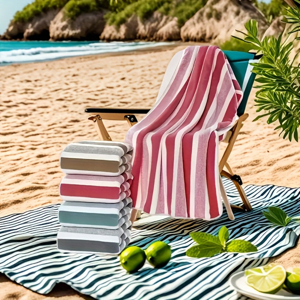 Coral Fleece Towel Set 9 or 15 Piece No Hair Loss 320GSM - Super Soft Absorbent Two-Color Striped | 2 Bath 2 Face 5 Hand Towels | Gray Brown Red Green Blue Mixed | Bathroom Beach Essentials