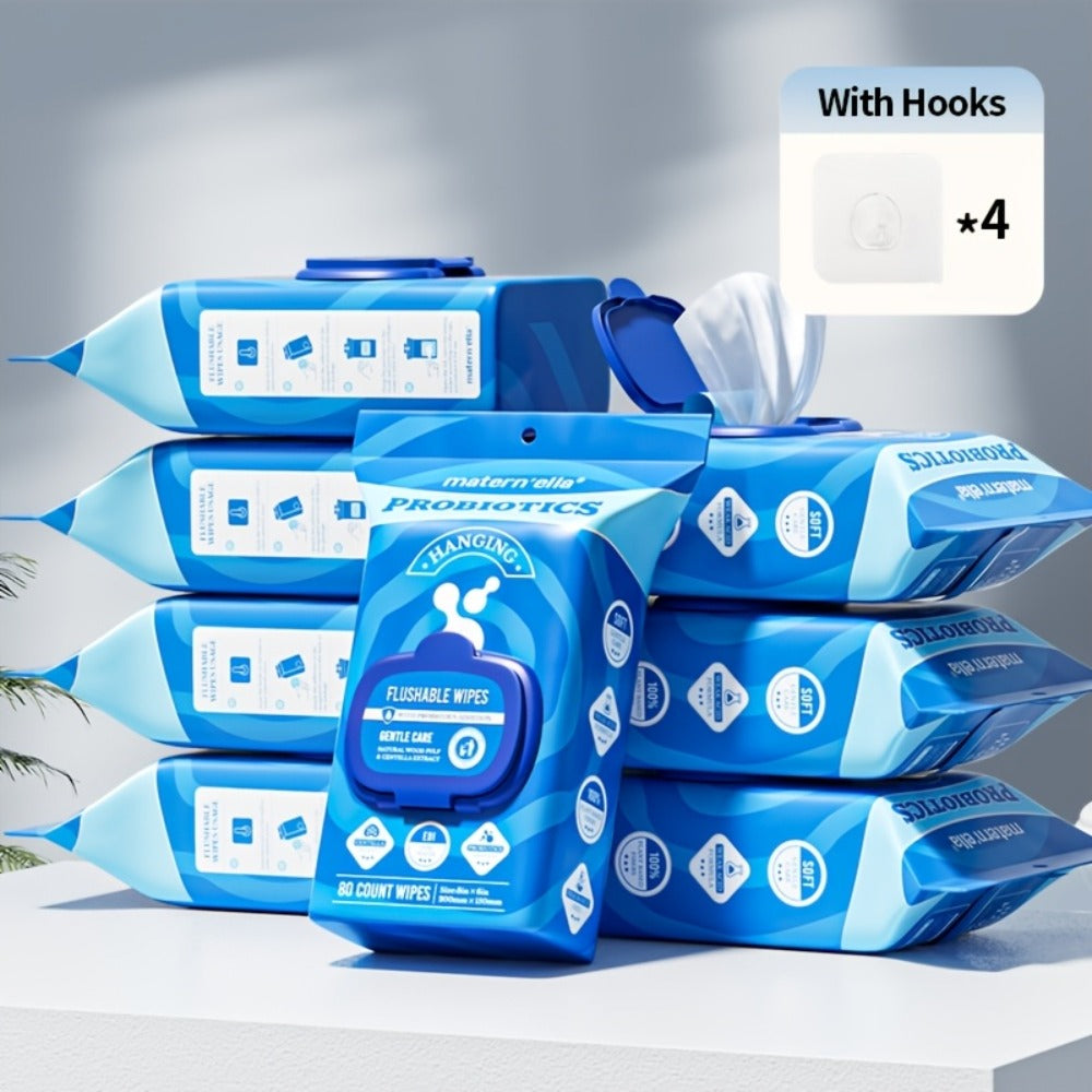 Flushable Wet Wipes with Probiotics ¨C Plant-Based Fibers, Fragrance Free, Sewer Safe, Soft & Thick Disposable Butt Wipes for Adults, Incontinence & Personal Care (1/3/5/6/8/9/15 Packs)