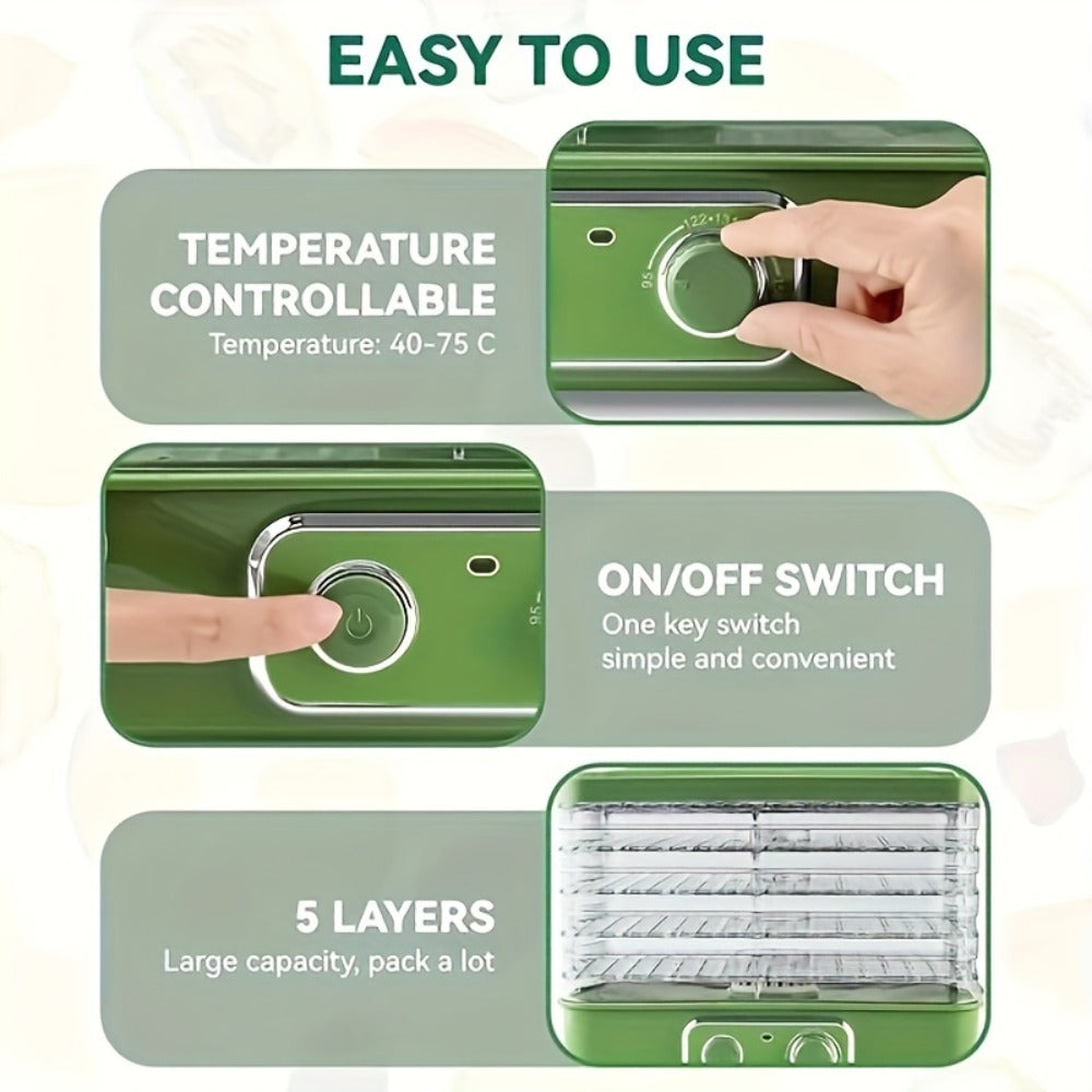 Food Dehydrator Machine 5-Tray BPA-Free Stackable 240W Digital Temperature Control 95-158¡ãF Quiet 33dB Overheat Protection for Jerky Fruit Meat Veggies Herbs Snacks Home Use