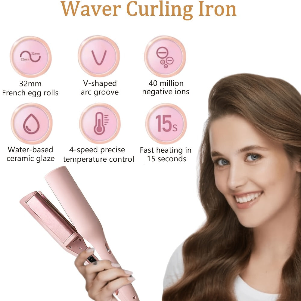 32mm Wave Curling Iron - Women's Hair Curler for Long-Lasting Deep Curls & Instant Beach Waves, Professional Salon Styling Tool for All Hair Types, Easy to Use, Gift for Women, Travel & Home Use