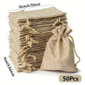Natural Jute Drawstring Bags 50pcs ¨C Multipurpose Gift Pouches for Party Favors, Wedding, Packaging & Storage