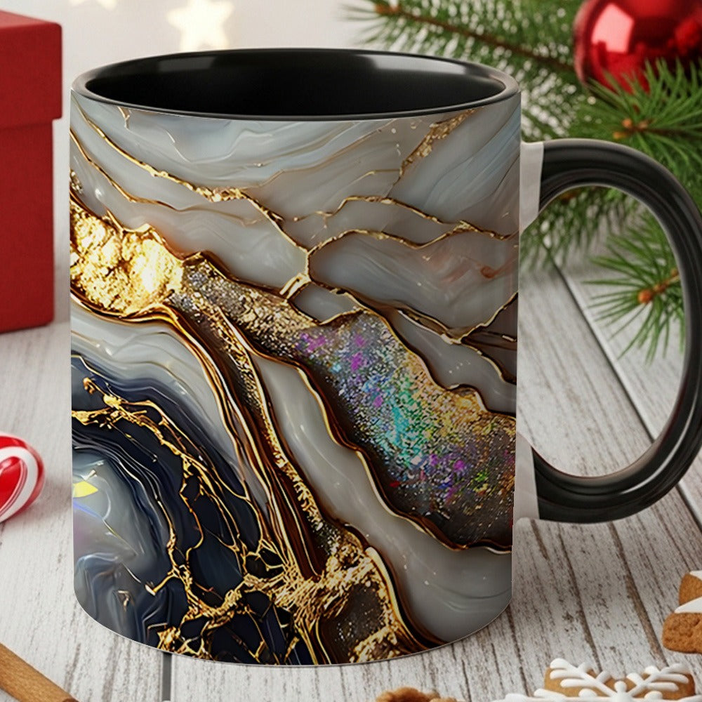 Agate Golden Vein Coffee Mug 11 Oz ¨C Luxury Marble Pattern Ceramic Cup for Home & Office ¨C Elegant Gift for Birthday, Mother's Day & Christmas ¨C Black, White & Pink