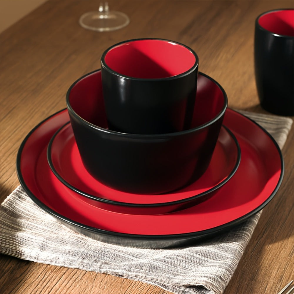 Ceramic Dinnerware Set for 4 ¨C Porcelain Plates Bowls Cups Matte Finish Dishwasher Microwave Oven Safe Stoneware Tableware Scratch Resistant for Restaurant Kitchen Wedding Anniversary Gift