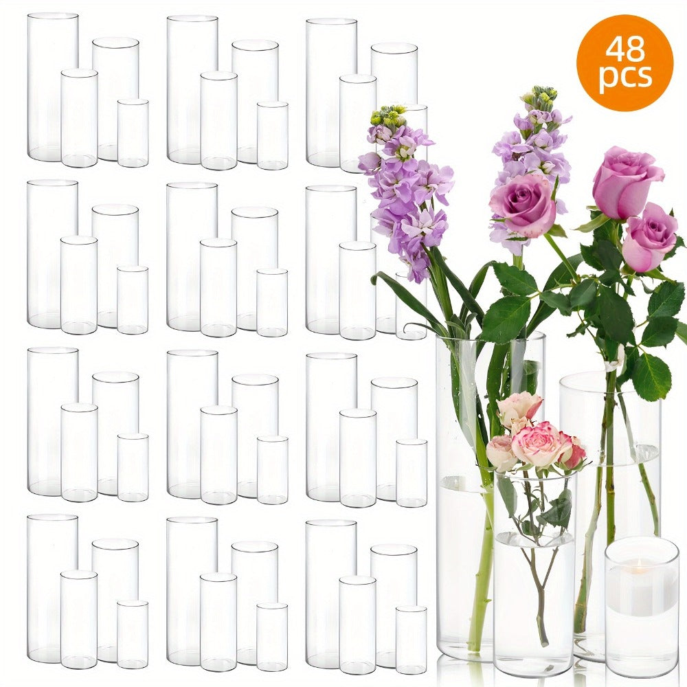 Clear Glass Cylinder Vases Bulk Set 12 24 48pcs 4 6 8 10 Inch Tall Flower Vase Hurricane Floating Candle Holder for Wedding Centerpieces Party Table Decor Valentine Halloween Christmas Home Kitchen