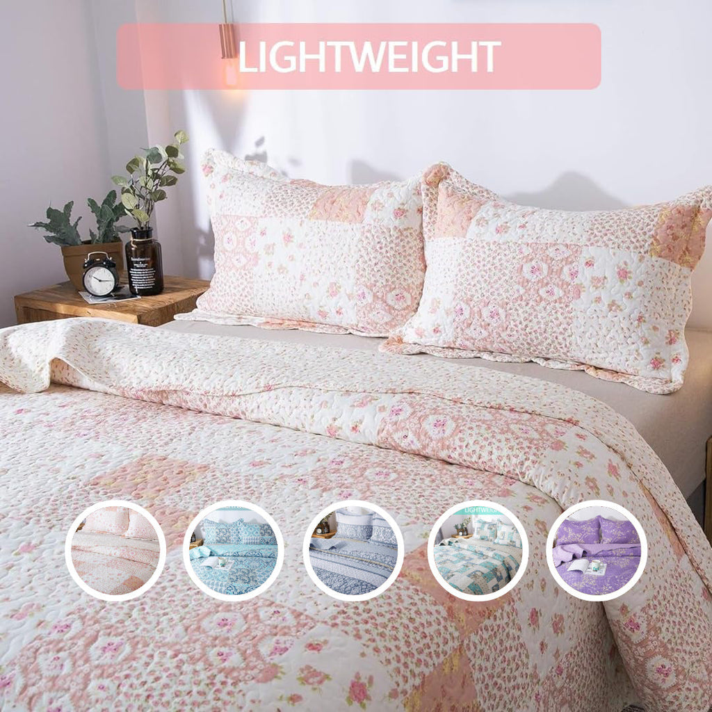 Floral Quilt Set Lightweight Bedspread Coverlet 2 or 3-Piece, All Season Hypoallergenic Breathable Paisley Patchwork Print Quilt for Bedroom Guest Room Dorm RV Cabin, Twin Queen King, Shabby Chic