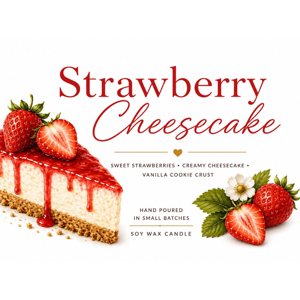 Strawberry Cheesecake Scented Soy Wax Candle ¨C 8oz Mason Jar, 30-40 Hour Burn, 100% Natural Vegan Soy Wax, Phthalate-Free Fragrance, Fall & Holiday Candle Gift, Food-Inspired Dessert Scent