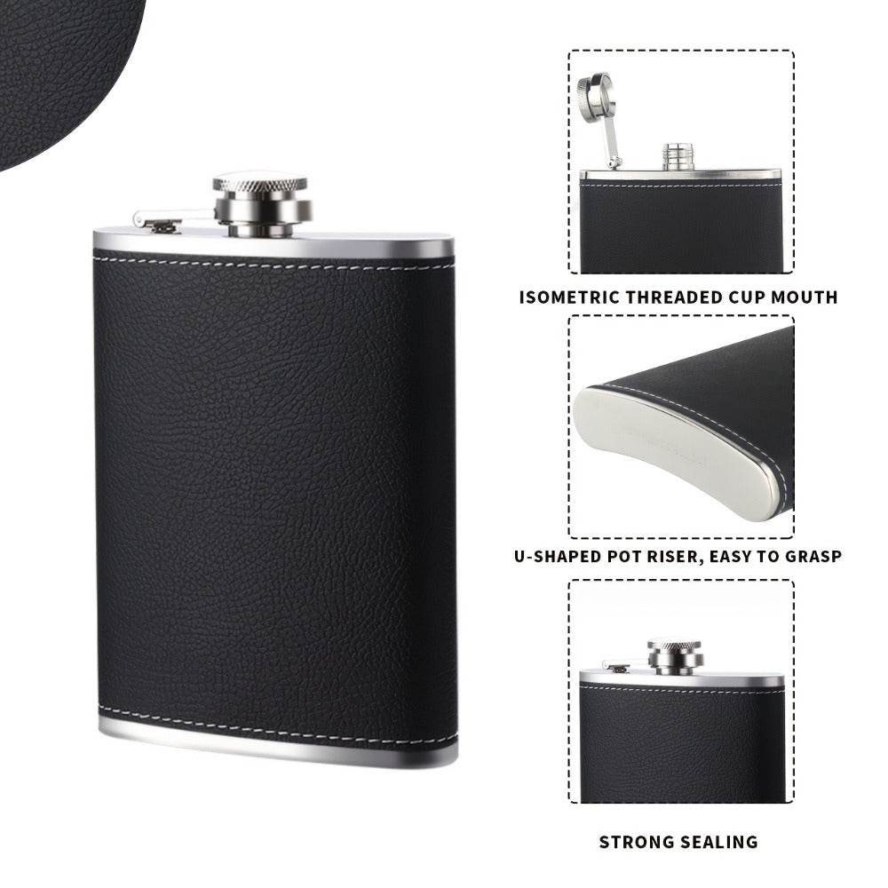 Stainless Steel Whiskey Flask Gift Set with Cup Filter & PU Leather Cover ¨C 8.1oz + 3oz Dual Bottle Bar Gift for Men
