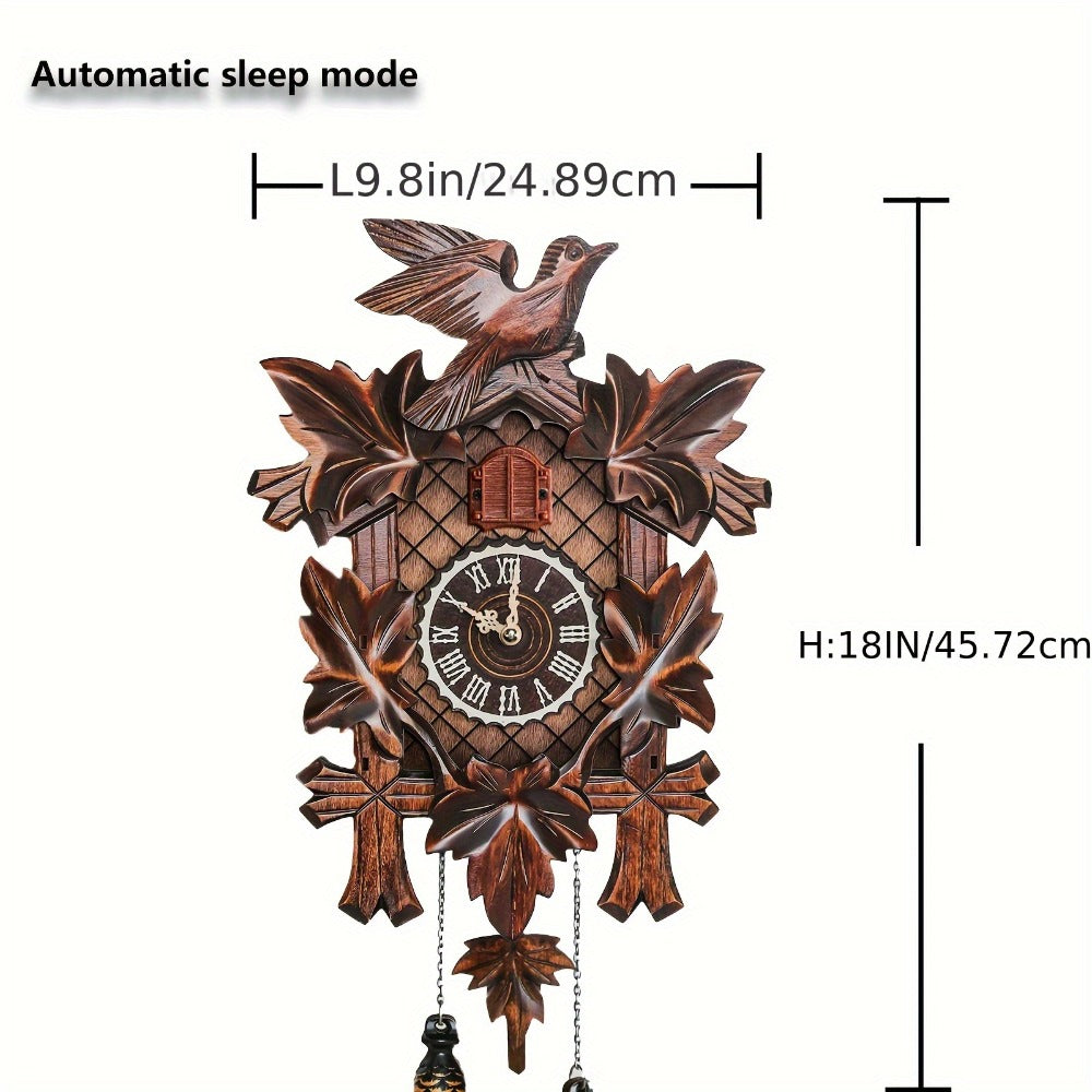 European Cuckoo Wall Clock Battery Operated - Fine Carved Handmade Wooden Clock with Hourly Cuckoo Sound 7AM-9PM, Vintage Home Decor Gift