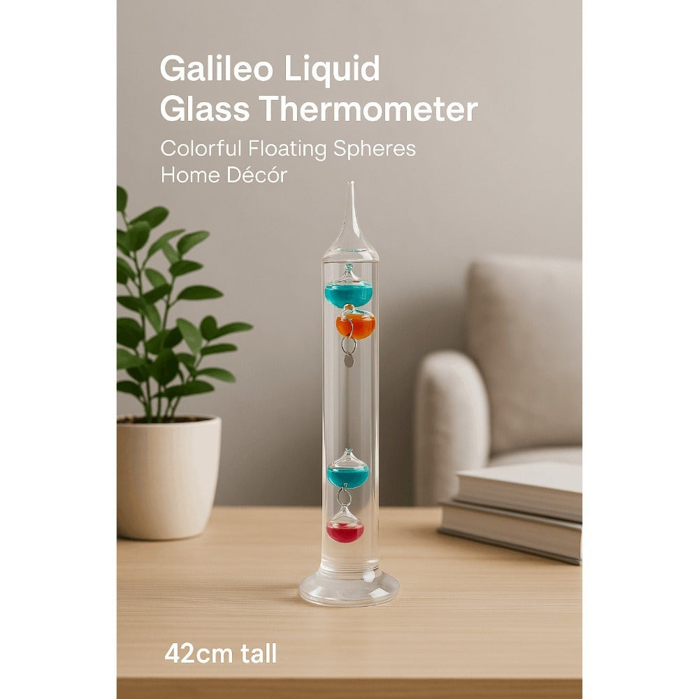 Galileo Thermometer Glass Multicolor Floating Spheres 9.5 Inch Decorative Temperature Display 16¡ãC-28¡ãC for Home Office Desk Science Decor Gift