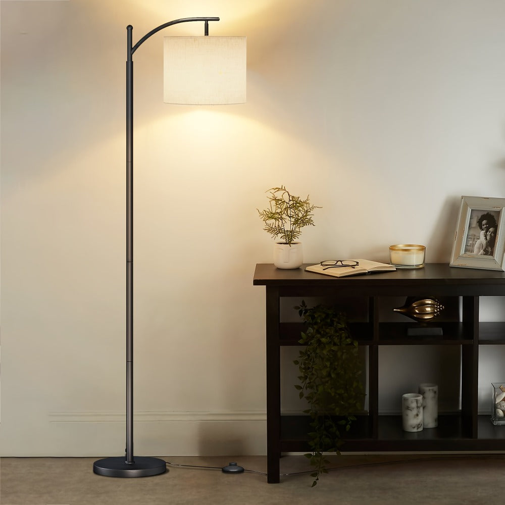 Floor Lamp for Living Room - Industrial Standing Lamp with 3 Color Temperatures, 9W LED Bulb & Beige Lampshade Included, Tall Reading Floor Lamp for Bedroom Office, Black