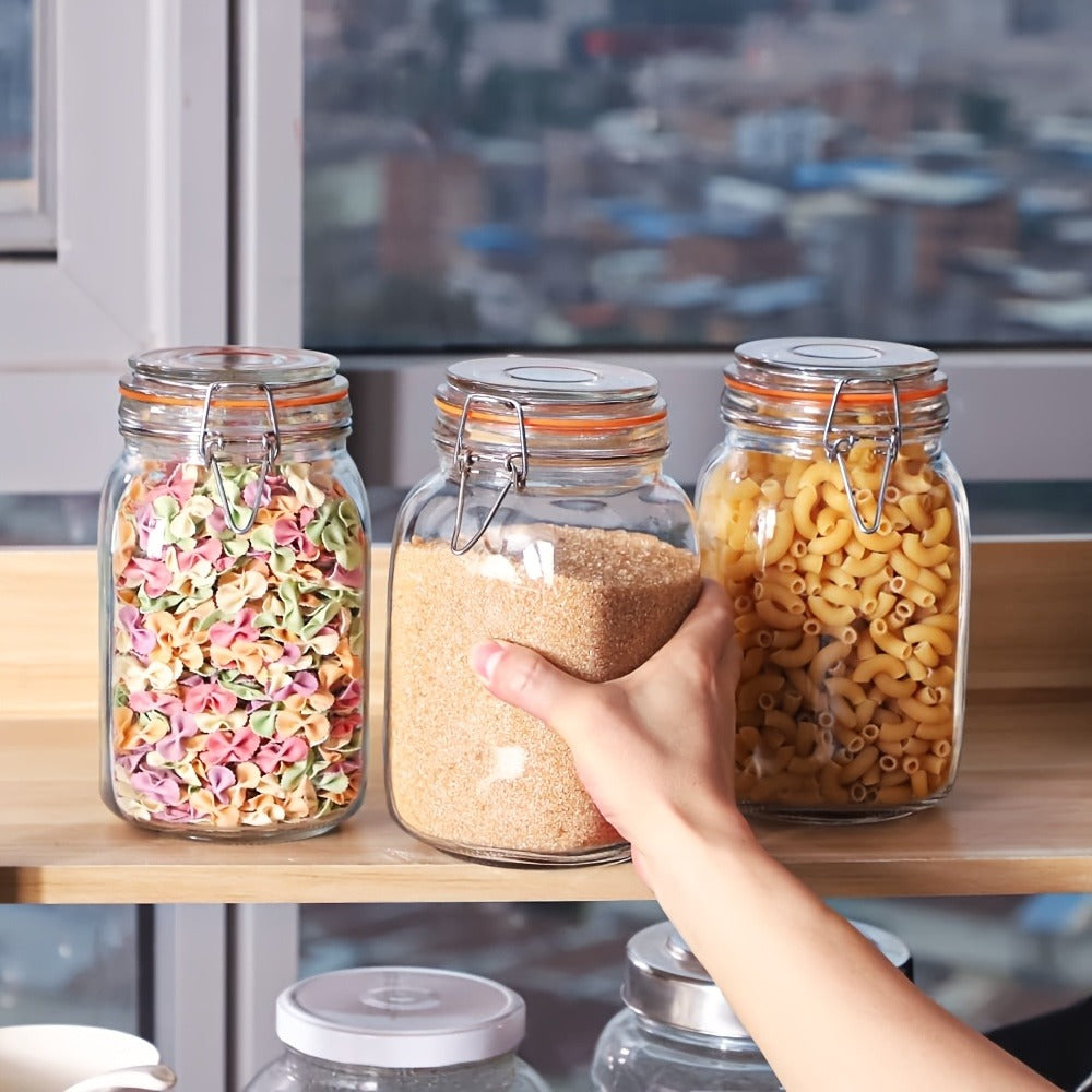Mason Jars with Airtight Lids 50oz Wide Mouth Glass Storage Jars Square Clip Top Lid with Chalkboard Labels Silicone Gaskets for Kitchen Pantry 4 Pack