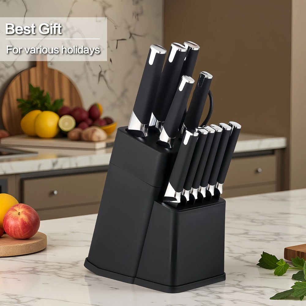 13-Piece Kitchen Knife Set with Block, Chef Bread Steak Knives Scissors Stainless Steel Colorful Cutlery Gift Set with Knife Holder