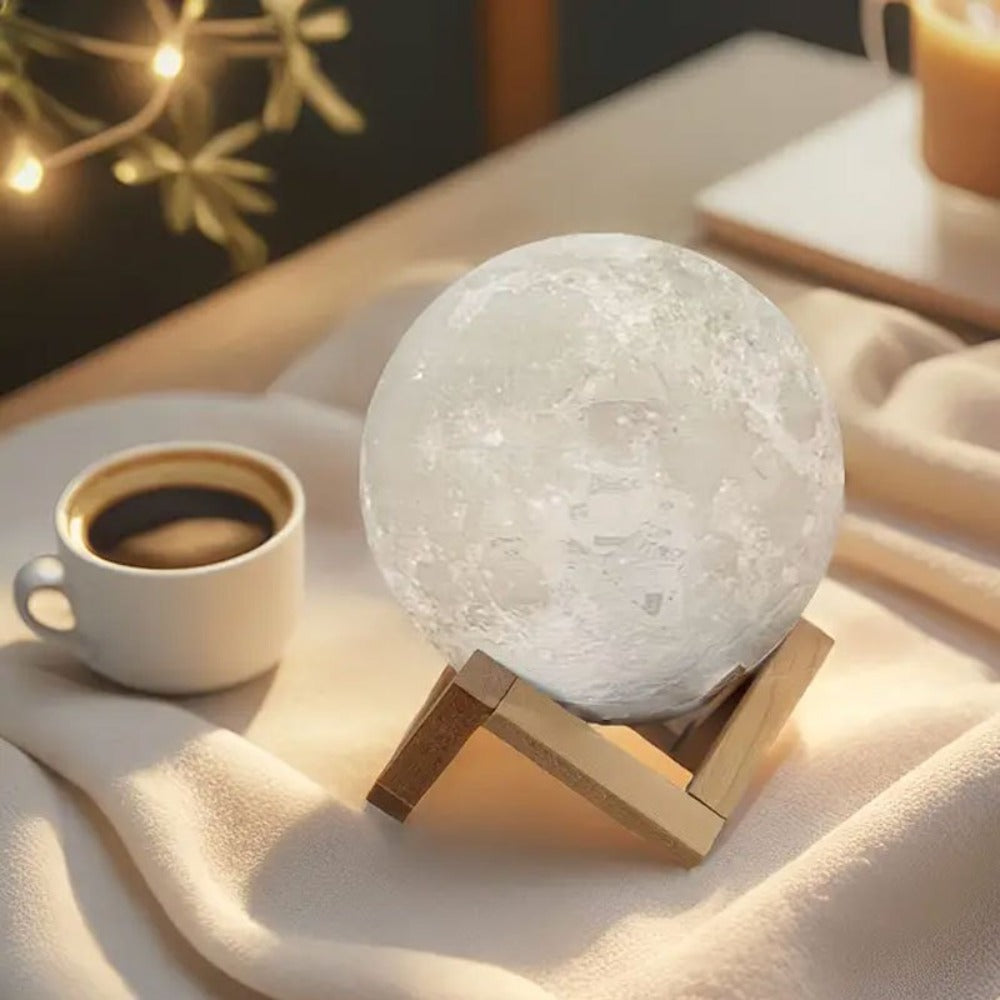 Moon Lamp 16-Color RGBW LED Night Light - 3D Printed 6.1¡± Realistic Moon with Remote Control & Wooden Stand, USB Powered Bedside Lamp for Bedroom Decor, Birthday Gift for Women, Moms & Friends