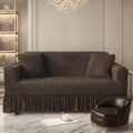 Seersucker Sofa Slipcover with Skirt High Elastic Stretch Drawstring Durable Washable Couch Cover for 1 2 3 4 Seater Armchair - 8 Colors Coffee Gray White Green Blue