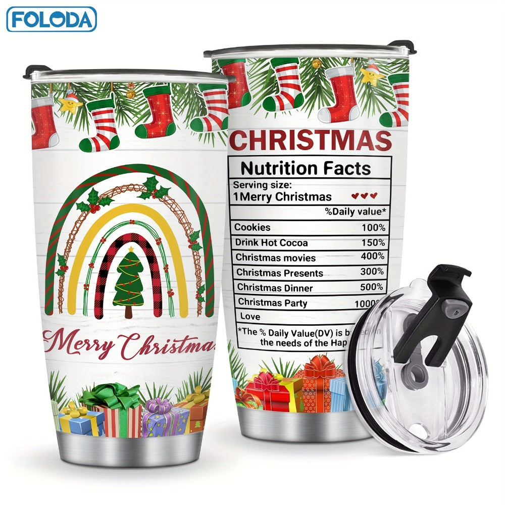 Christmas Tumbler 20oz Stainless Steel Insulated Travel Mug with Lid & Straw Holiday Xmas Patterns Red Truck Snowman Santa Gift for Men Women Friends Teachers