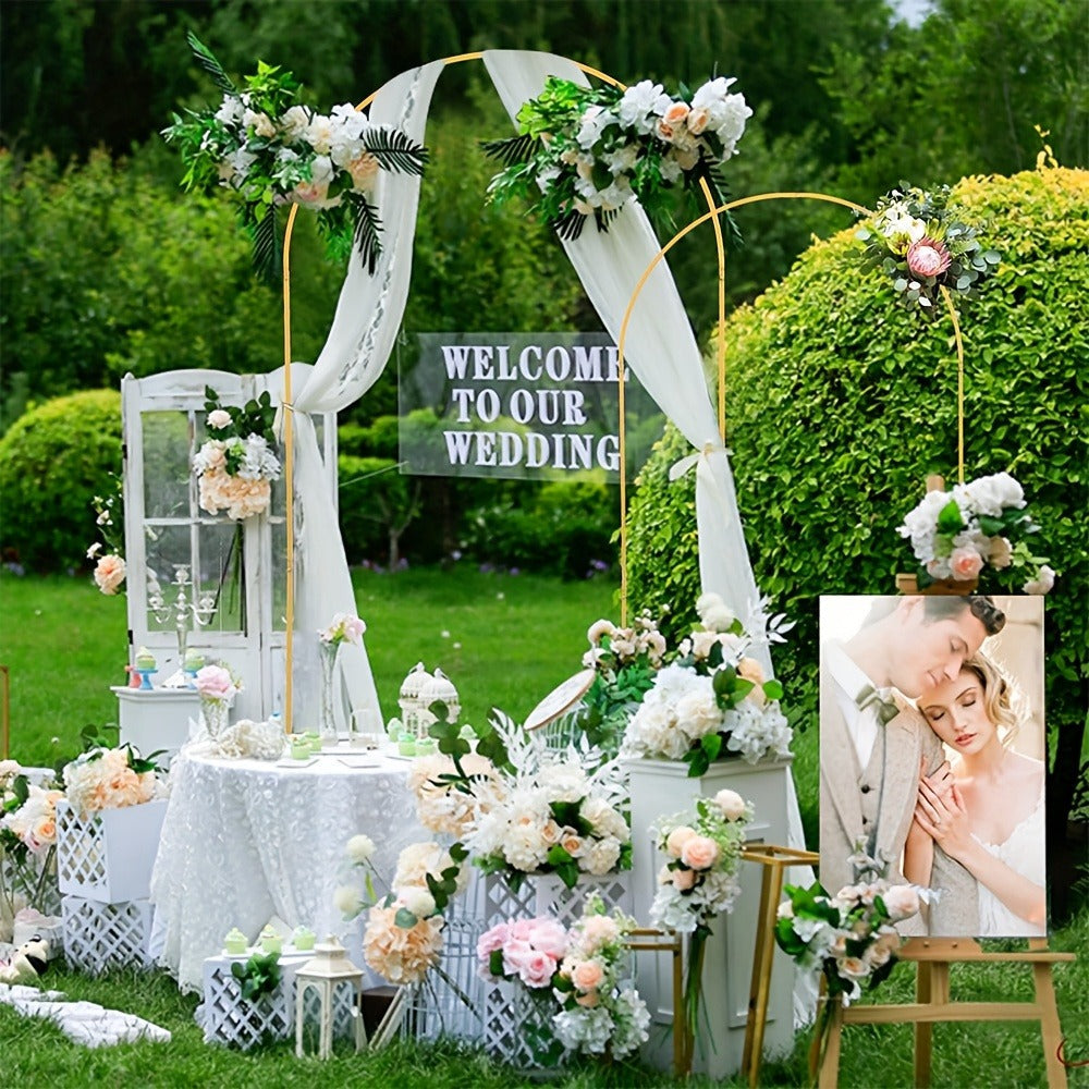 2-Piece Wedding Arch Backdrop Frame Set 7.2FT+6FT Metal Balloon Arch Stand for Wedding Birthday Party Garden Outdoor Indoor Event Decor Gold White
