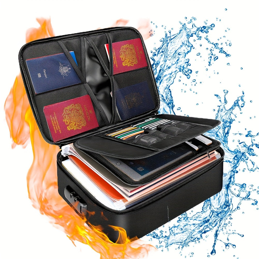 Fireproof Document Organizer Bag with Combination Lock Multi-Compartment Portable File Storage for Home Office Travel Cards Gadgets