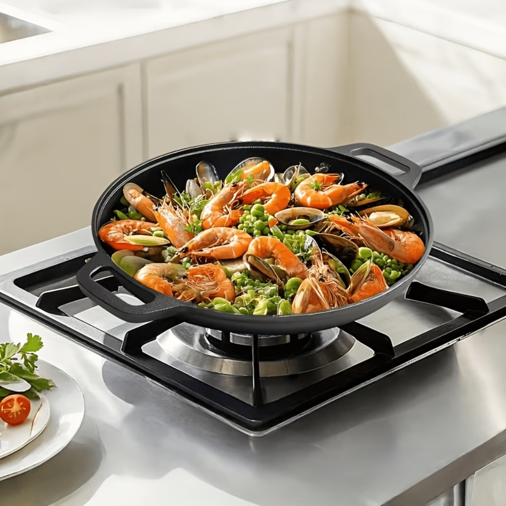 Cast Iron Skillet 11 Inch Pre-Seasoned Round Grill Pan with Dual Loop Handles ¨C Even Heating for Oven, Stovetop, Campfire & Grill | Heavy-Duty Kitchen Cookware for Pizza, Steak & More