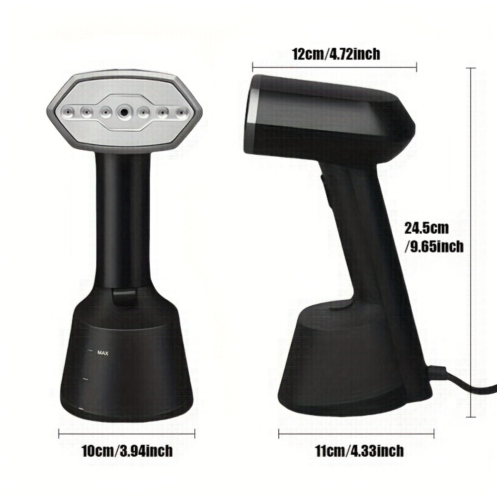 Handheld Garment Steamer for Clothes 30-Second Heat-Up 9.13oz Large Water Tank Ergonomic Grip Removable Base Compact Wrinkle Remover for Shirts Blouses Dresses Home Travel Black
