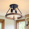 Farmhouse Semi Flush Ceiling Light 3-Bulb Wood & Metal - Rustic Industrial Ceiling Lamp for Kitchen Bedroom Dining Room Hallway Entryway Laundry Room (Bulb Not Included)