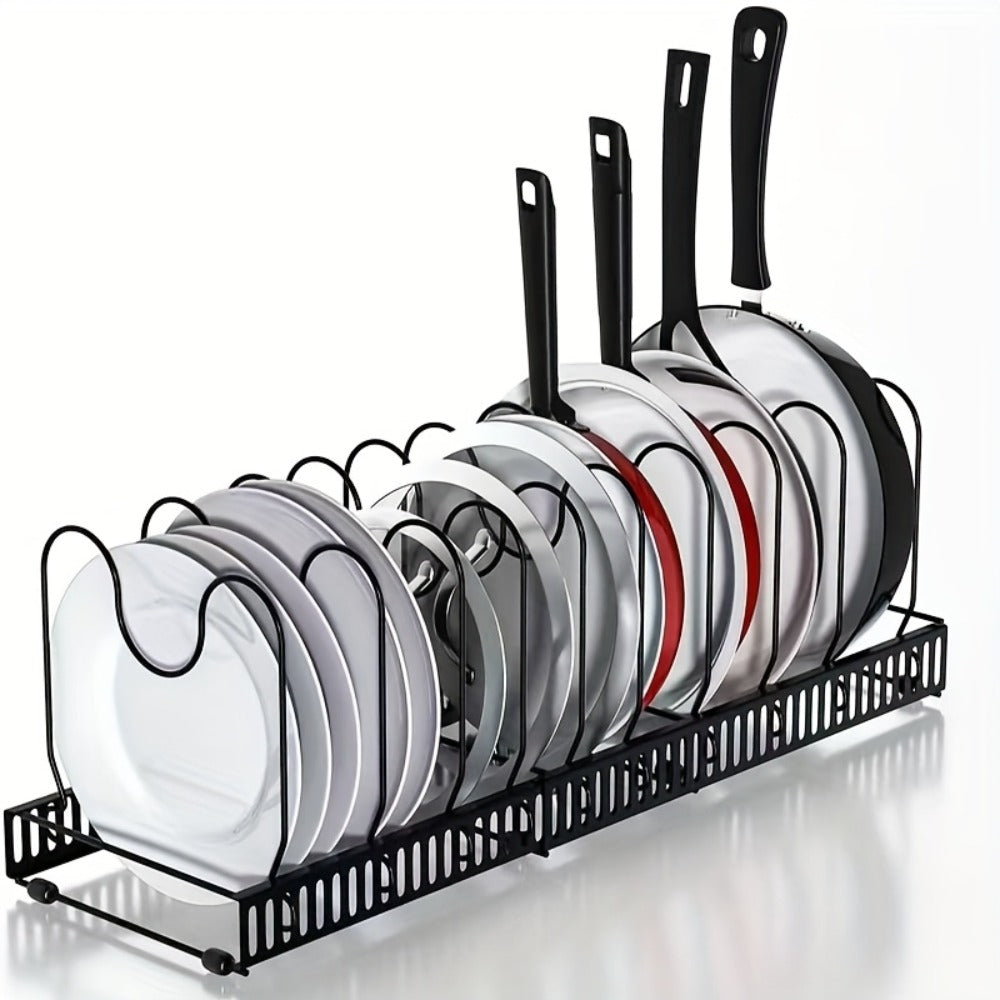 13-Shelf Metal Kitchen Storage Rack Organizer ¨C Extendable Cookware & Utensil Shelf for Cabinet, Countertop, Sink ¨C Freestanding Kitchen Cabinet Organizer with Golden Tube Design