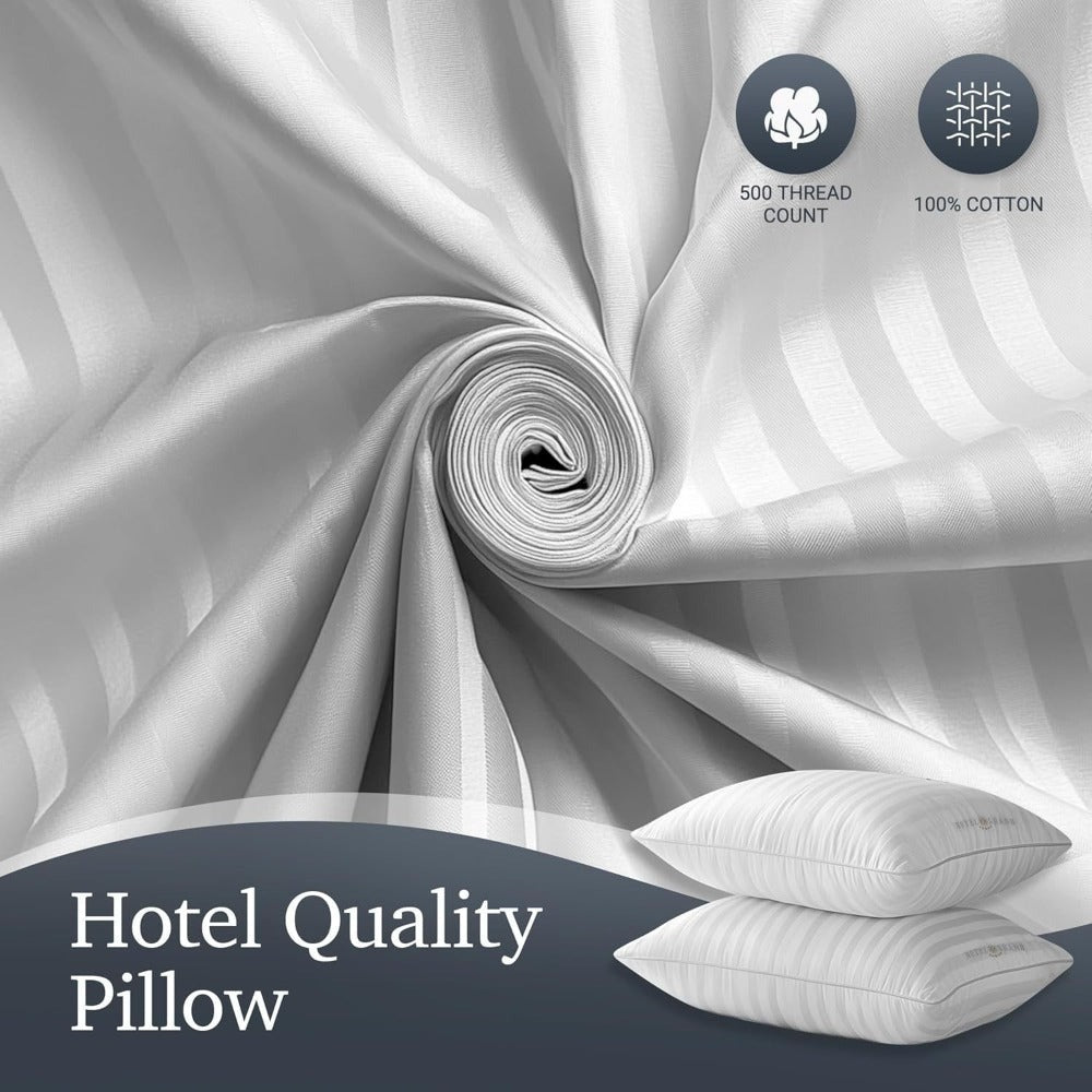 Hotel Collection Feather Down Bed Pillows Set of 2 ¨C 500 Thread Count 100% Cotton, Soft Hypoallergenic Queen King Standard Size Back Side Sleeper Pillow 2 Pack