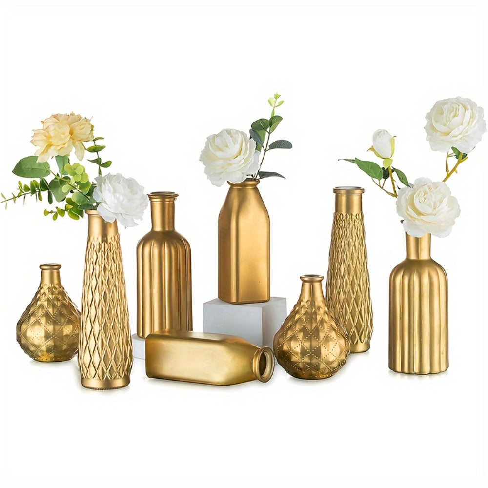 Golden Glass Vase Art Deco Cylindrical Flower Vase, Gold Electroplated Finish, Holds Water, Table Centerpiece for Living Room, Kitchen, Bedroom, Bathroom, Holiday Decor