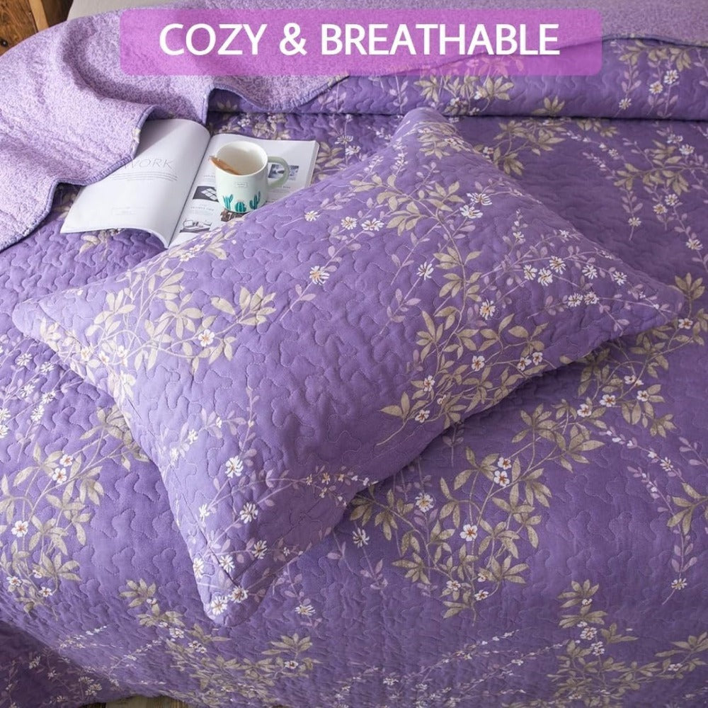 Floral Quilt Set Lightweight Bedspread Coverlet 2 or 3-Piece, All Season Hypoallergenic Breathable Paisley Patchwork Print Quilt for Bedroom Guest Room Dorm RV Cabin, Twin Queen King, Shabby Chic